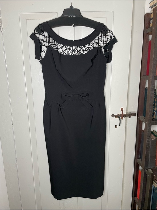 Tatyana Dresses & Skirts - Tatyana Black Mesh Yoke Midi Sheath Dress